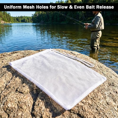 Mesh Chum Bag, 4 Pcs Bait Chum Bucket for Enhanced Fishing Attraction 12×18 inch, Nylon Drawstring Laundry Bags, White Net Storage Bags for Saltwater Fishing Kitchen Gifts Travel College - size: 12 x18 inch
