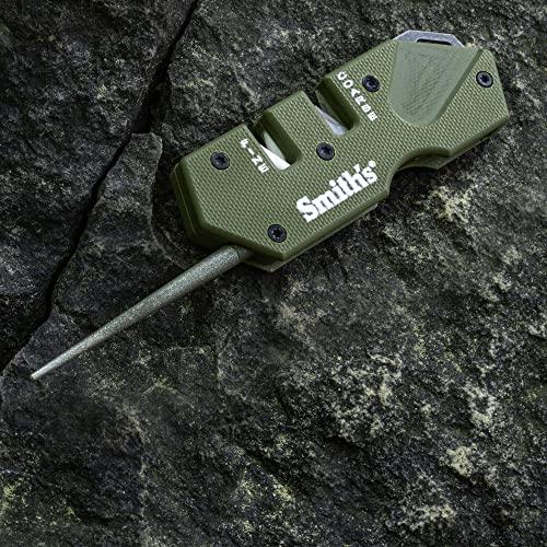 Smith’s Pocket Pal Tactical Knife Sharpener - 2 Stage Sharpener & Diamond Sharpening Rod - Pocket Clip - Outdoor Hunting Knife & Hook Sharpener - Compact & Lightweight - style: PP1-Mini Tactical (OD Green)