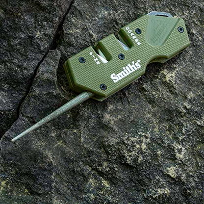 Smith’s Pocket Pal Tactical Knife Sharpener - 2 Stage Sharpener & Diamond Sharpening Rod - Pocket Clip - Outdoor Hunting Knife & Hook Sharpener - Compact & Lightweight - style: PP1-Mini Tactical (OD Green)