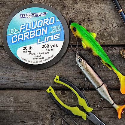 Hi-Seas 100% Fluorocarbon Fishing Line Clear - Strong & Tough Fishing Leader Line, Sinks Faster Than Monofilament Fishing Line. Available in 6lb, 8lb, 10lb, 12lb, 15lb, 20lb, 25lb Test - style: 10 Pound Test, 200 Yard