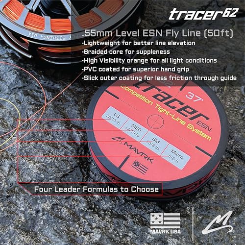 MAVRK USA Fly Fishing Line | Euro Nymph & Floating Lines | Level ESN Mono & Weight Forward Designs | High Visibility, Low Stretch, Freshwater Trout - color: Tracer 62, size: Small