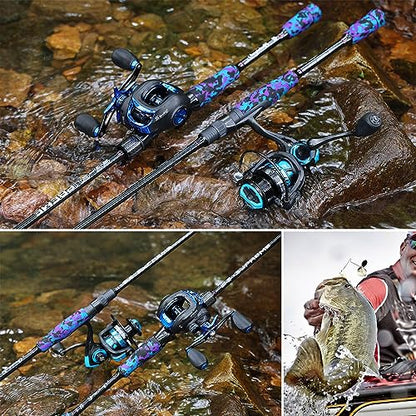 Sougayilang Fishing Rod - Medium 2Pc Graphite Composite Blank Spinning & Casting Rod, Camouflage EVA Grip, Smooth Transition Fishing Pole - color: Purple-Spinning, size: 6'10''-Medium-Moderate
