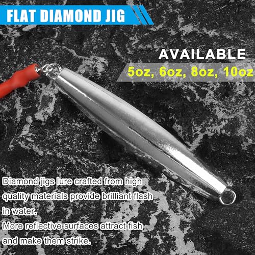 Diamond Jigs Saltwater Fishing Lures, 2Pack Casting Jigging Spoon with Tube Tail Striped Bass Metal Jig Spoons Deep Sea Offshore Surf Fishing 1oz-4oz - size: 5 Ounce, style: Red Tube, 2pack