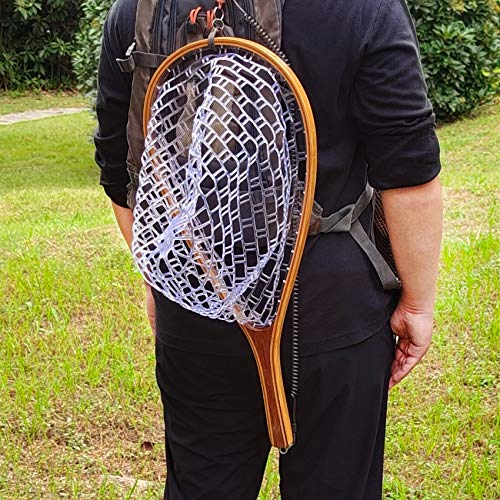 Aventik Fly Fishing Landing Net for Trout Soft Rubber Ghost Mesh Catch and Release Wooden Frame Lightweight and Tangle-Free - style: Round Head&magnet
