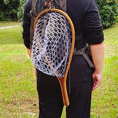 Aventik Fly Fishing Landing Net for Trout Soft Rubber Ghost Mesh Catch and Release Wooden Frame Lightweight and Tangle-Free - style: Round Head&magnet