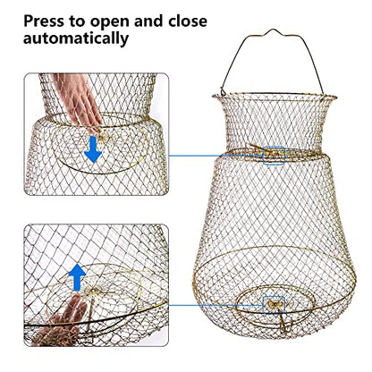 Galvanized Steel Wire Fish Baskets,Portable Fishing Basket for Fish Outdoor,Collapsible Wire Fish Baskets，Minnow Bucket. - size: Large -15X23 INCH