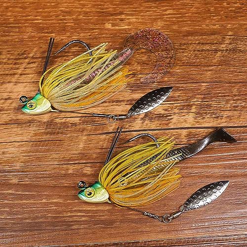 Swim-Jigs-for-Bass-Fishing-Lures Swimbait Underspin Swimming Bass Jigs 1/2 3/8 1/4 oz - color: Golden Shiner 2 Pack, size: 3/8 oz
