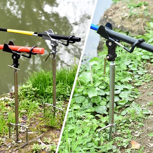 Fishing Pole Holder Upgraded 360° Adjustable Stainless Steel, Fishing Rod Holder for Ground, Heavy Duty Bank Fishing Outdoor Fishing Gear - color: 2P Black