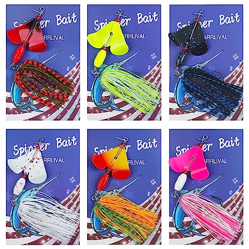 6PCS Bass Spinner Baits Buzz Bait Hard Metal Fishing Jigs for Bass Trout Pike Salmon Multi-Color Spoon Spinner Bait Saltwater Freshwater - color: B - 6PCS