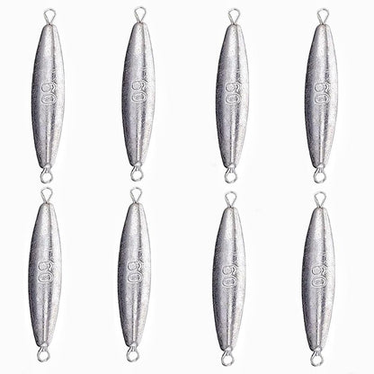 10PCS Fishing Weights Torpedo Sinkers Inline Trolling Sinkers Weights Kit Fishing Sinkers Catfishing Sinkers Saltwater Fishing Torpedo Weights Double Ring Sinkers - 1oz(30g) - size: 2.1oz(60g)-8 Pack
