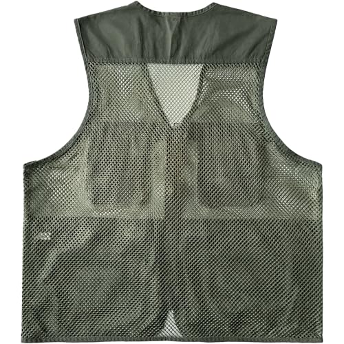 Men's Fishing Vest Multi-Pockets Unisex Mesh Utility Summer Vest for Hiking, Travel, Safari Waistcoat Jacket - color: Dark Green, size: Large
