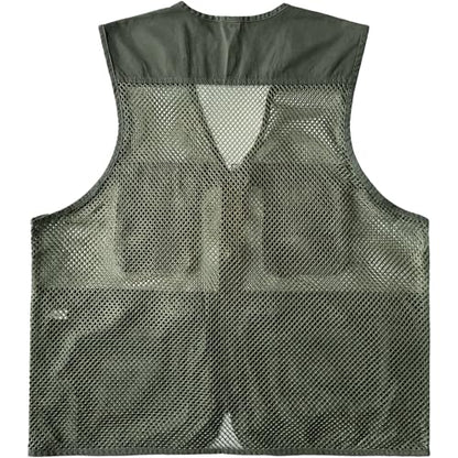 Men's Fishing Vest Multi-Pockets Unisex Mesh Utility Summer Vest for Hiking, Travel, Safari Waistcoat Jacket - color: Dark Green, size: Large