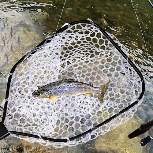 Wooden Fishing Nets - Rubber Fishingnets, Fly Fishing Dipnets, Fishing Nets with Handles - color: White, style: Straight Handle Silicone