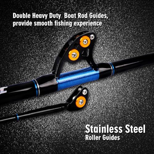 Fiblink Fishing Trolling Rod 1 Piece/2 Piece Saltwater Offshore Heavy Roller Rod Big Game Conventional Boat Camo Fishing Pole (6'/6'6",30-50lb/50-80lb/80-120lb) - style: 6'6" 80-120lbs 2pc-bent