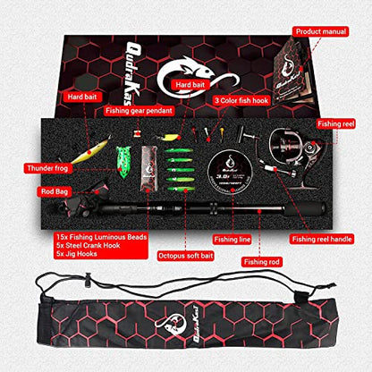Fishing Rod and Reel Combos, Unique Design with X-Warping Painting, Carbon Fiber Telescopic Fishing Rod with Reel Combo Kit with Tackle Box, Best Gift for Fishing Beginner and Angler - color: Red, size: 2.7 m 8.86 ft (Tackle Box)