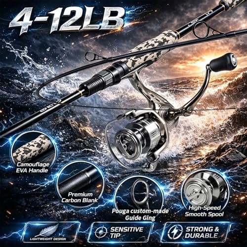 Sougayilang Fishing Rod and Reel Combo, Stainless Steel Guides Fishing Pole with Spinning Reel Combo for Bass Fishing - color: Grey, size: 6'10''-3000