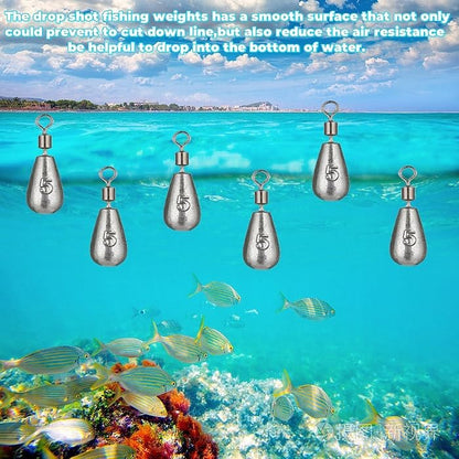 50Pcs Waterdrop Fishing Weights Sinkers Casting Fishing Weights Drop Shot Sinkers Catfishing Sinkers Lead Weights Sinkers with Barrel Swivels for Saltwater Freshwater Fishing-3/16oz(5g) - size: 3/16oz - 50 Pack