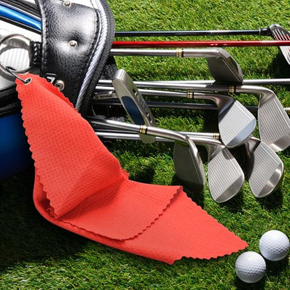 6 Pcs Golf Bag Towels,16" X 16",Microfiber Waffle Pattern for Golf Bags for Men Women,Fishing Essentials Gifts with Carabiner Clip,Dish Cloth,Kitchen Clean Towels - color: Red