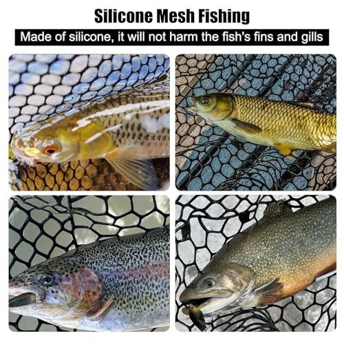 Fishing Landing Net Trout Net Replacement Netting with Rubber Mesh for Fish Fly and Fishing Landing - color: Black Rubber Fishing Net, size: Dia 45cm*Dep 35cm(Cir 140cm)