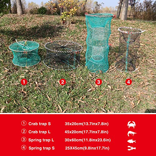 BasicGear Crab Spring Trap 2 pcs - Bait Trap for Lobster, Crawfish, Shrimp, Portable Folding Collapsible Fishing Traps Nets Fishing Accessories