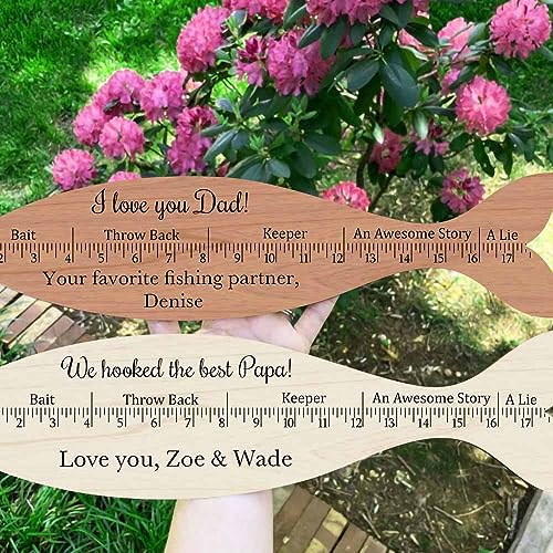 BYFDIY Custom Fish Ruler Wooden Personalized Engraved Fish Measurement Tool Father Gifts for Men Dad Fishing Lovers
