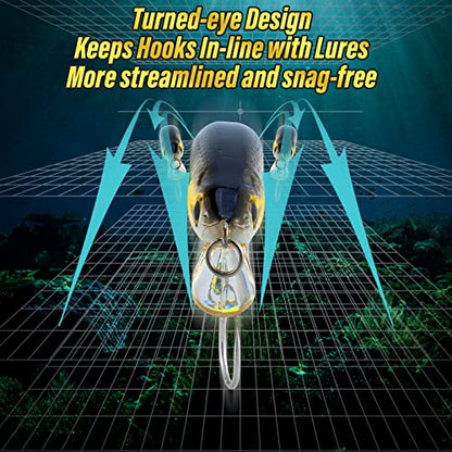 Dr.Fish 30 Pack Single Replacement Hooks for Hard Lures Inline Fishing Hooks High Carbon Steel Spinner Jerkbait Crankbait Popper Walking Bait Plugs - size: #3/0-30 Pack