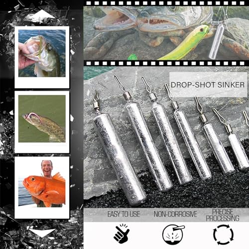 Atibin Drop Shot Fishing Weight Sinker Freshwater Casting Fishing Weights Lead Saltwater Shot Drop Rig Weights Cylinder Skinny - size: Size5 (1/2oz.) 25 pcs
