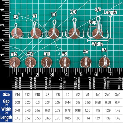 Dr.Fish 30 Pack Hybrid Fishing Treble Hooks 2X Strong, #14-#3/0, Triple Hooks High Carbon Steel Hollow Point, Replacement Hard Lures Crankbait Freshwater Saltwater - size: #8-30 Pack