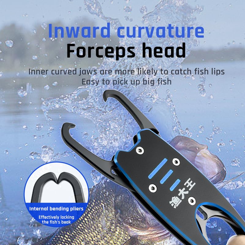 Fish Lip Gripper with Built-in Scale and Fishing Pliers, Stainless Steel Fishing Tool with Lanyard - color: Blue And Black/Green And Black