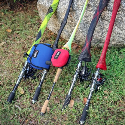 RUNCL Fishing Rod Sleeves & Reel Bags, Spinning/Casting Rod Socks & Spinning/Baitcasting Reel Covers - Protection Solution, Space Saver, Perfect Storage - Fishing Pole Sleeves & Reel Pouch (2 Pack) - color: Casting Rod Sleeves*2pcs+Reel Bags*2pcs,(Black)