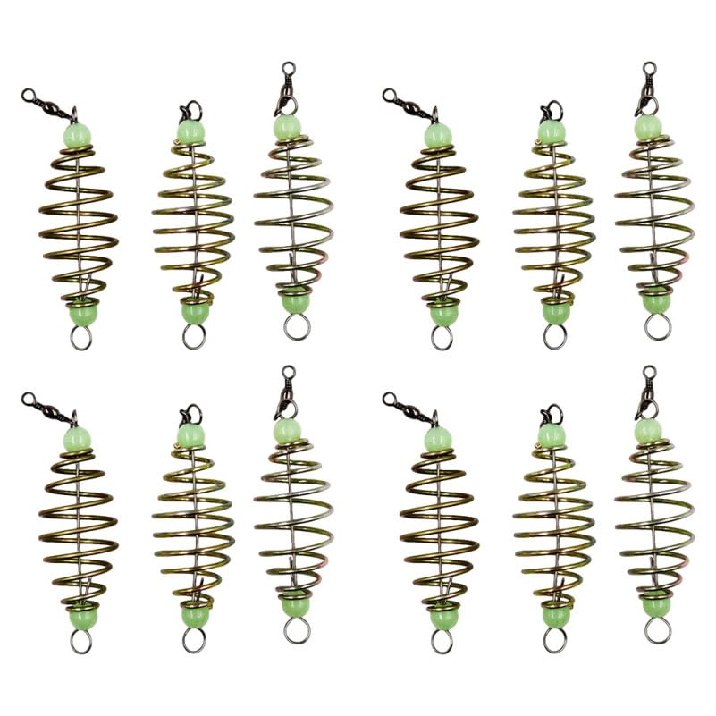 IMIKEYA 24pcs Spring Bait Fishing Feeder Cage Basket Holder, Carp Fishing Bait Trap, Luminous Hook Feeder for Saltwater and Freshwater