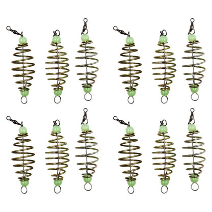 IMIKEYA 24pcs Spring Bait Fishing Feeder Cage Basket Holder, Carp Fishing Bait Trap, Luminous Hook Feeder for Saltwater and Freshwater