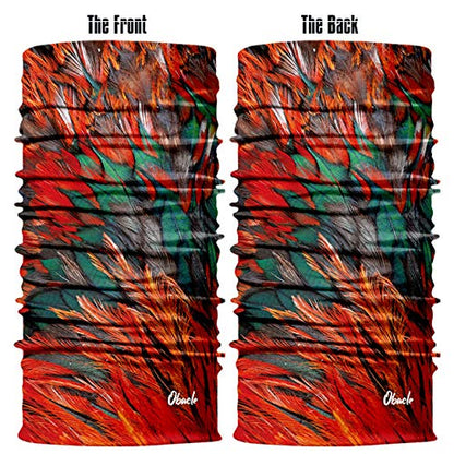 Obacle Seamless Face Mask Rave Bandana Men Women for Dust Sun Wind Protection - color: Feather Red Green