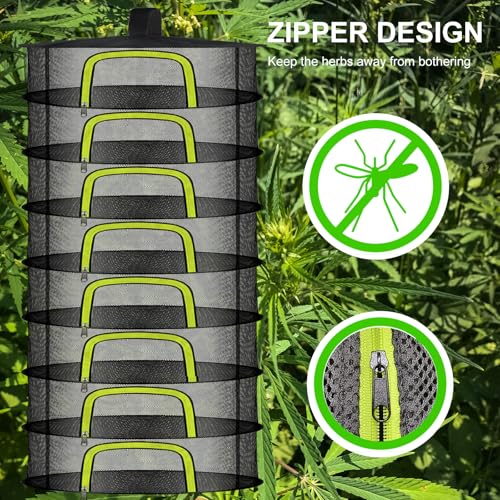 8 Layer Herb Drying Rack, Herb Drying Rack Hanging Mesh, Foldable Grass Drying Rack with U-Shaped Zipper, Garden Scissors, Hooks, for Drying Herbs Plants, Flowers, Fruits, Food - size: 8 Layers-23.62''