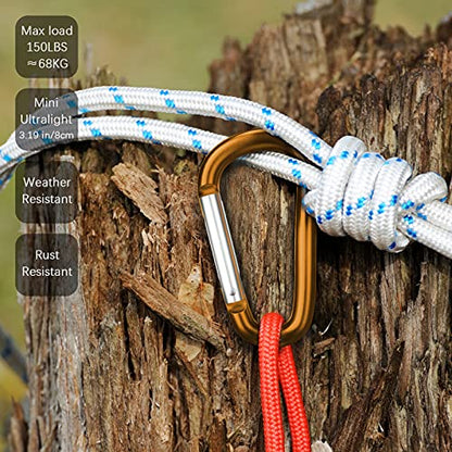 sprookber 3" Aluminum Carabiner D Ring, Caribeener Clips, Spring Snap Hook for Keychain Clip, Set of 10 - color: Gold