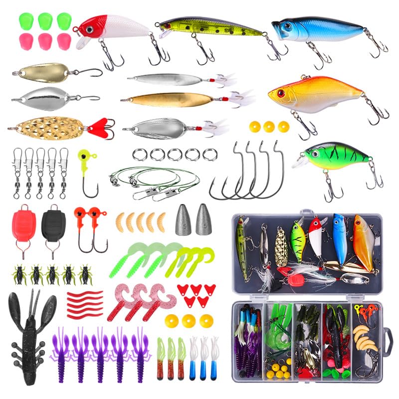 Fishing Lures Set Fish Lure kit for Bass Trout Salmon Freshwater Fish Tackle kit Including Fishing Tools,crankbaits topwater Lures, Soft Lures, Jigs,More Fishing Gear Set and Equipment