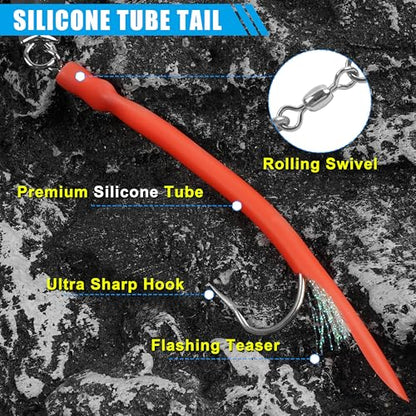 Diamond Jigs Saltwater Fishing Lures, 2Pack Casting Jigging Spoon with Tube Tail Striped Bass Metal Jig Spoons Deep Sea Offshore Surf Fishing 1oz-4oz - size: 3 Ounce, style: Mix 3 Color, 3pack