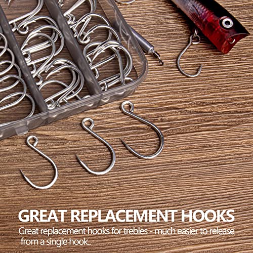 THKFISH 50pcs/100Pcs Box Inline Single Hooks Replacement Fishing Hooks for Lures Baits Inline Circle Hooks Large Eye with Barbed Saltwater Freshwater #2#1 1/0 2/0 3/0 - color: inline hook 3X strong-50pcs-silver