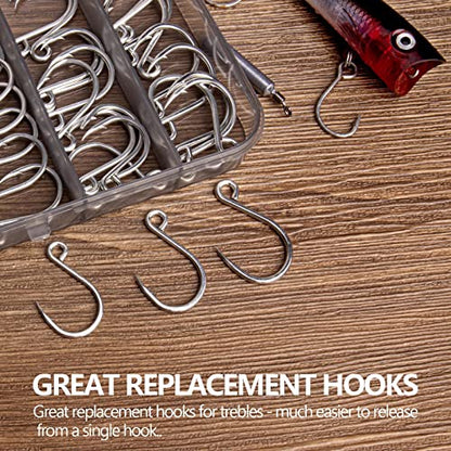 THKFISH 50pcs/100Pcs Box Inline Single Hooks Replacement Fishing Hooks for Lures Baits Inline Circle Hooks Large Eye with Barbed Saltwater Freshwater #2#1 1/0 2/0 3/0 - color: inline hook 3X strong-50pcs-silver