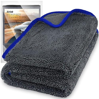 Airlab Microfiber Towels for Cars Wash Drying Extra Large Super Absorbent Cleaning Cloth Auto Detailing Ultra Soft, Lint-Free, Streak-Free, 35 x 24 Inch, Pack of 1, Grey-Blue, 600 GSM - color: Grey-blue