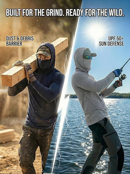 3/6 Pack Mens Sun Protection Fishing Hoodie with Face Mask UPF 50+ Long Sleeve Compression Work Shirt Construction Quick Dry - color: 3 Pack【loose Fit】balck, size: 3X-Large