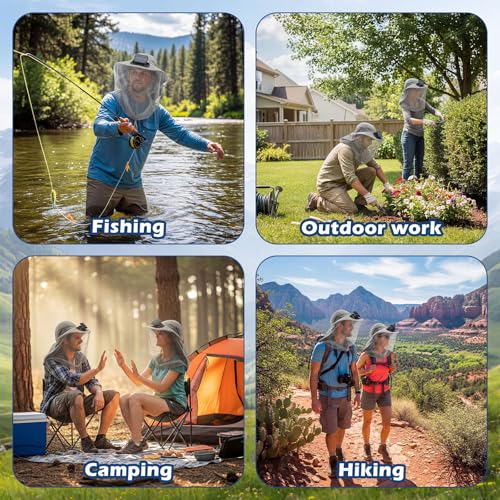 Suhine Mosquito Net Hat with Fan Built in Wide Brim Fan Solar Hat with Netting and Neck Flap for Men Women Outdoor Fishing - color: Light Gray