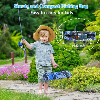 Milerong Kids Fishing Rod, Kids Fishing Pole Portable Telescopic Fishing Rod and Reel Combo Kit for Boys, Girls, Youth - with Spincast Fishing Reel, Fishing Tackles, Fishing Lures, Fishing Lines - color: Blue Fishing Rod Set 1.2m