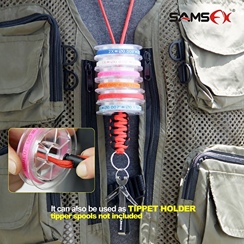 SAMSFX Fly Fishing Knot Tying Tool with Break Away Badge Holder for Fly Fishing Tippet Spool Holding Neck Lanyard - color: Breakaway Lanyard & Black&red Knot Tool