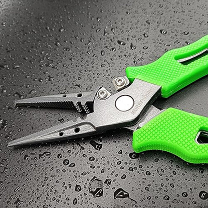 Fishing Pliers,Saltwater Resistant Fishing Gear,Fly Fishing Tools Set,Hook Remover Split Ring,Ice Fishing Gifts for Men - color: Green Tool Set
