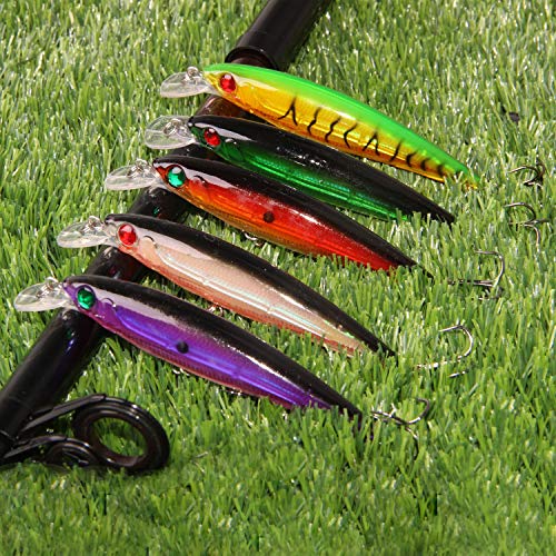 Bass Fishing Lures Kit, Minnow CrankBait VIB Pencil Popper Sinking Wobbler Hard Bait Lures for Bass Trout Walleye Redfish Freshwater Saltwater - color: Combo B-10pcs (5.1" with lip)