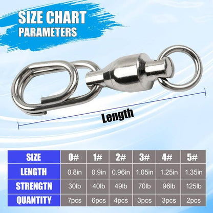 Ball Bearing Fishing Swivel Snaps with Oval Split Rings,25pcs Set High Strength Power Snap Swivels Quick Change Lure Connector Fish Tackle Saltwater Freshwater 30lbs-125lbs