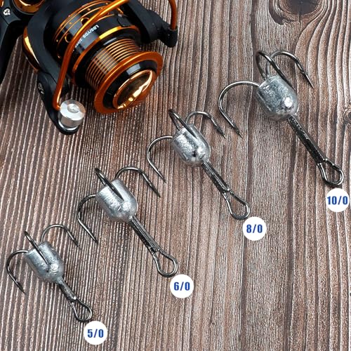 Snagging Hooks Heavy Duty Snagging Weighted Treble Hooks, 4pcs Large Treble Hooks Bunker Snag Hook for Bottom Fishing Trout Salmon 5/0 6/0 8/0 10/0 - size: 6/0(1.25oz)-4pcs