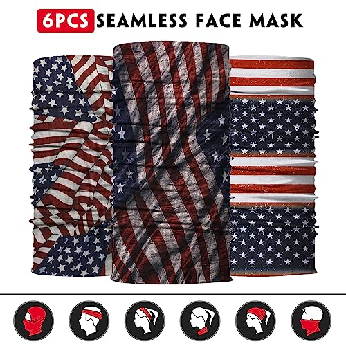 Venswell Neck Gaiter Face Mask Men Women,Seamless Bandana Rave Face Cover Scarf Mask,Balaclava,Headband, Head Wrap,Headwear - color: A-blue+red Flag