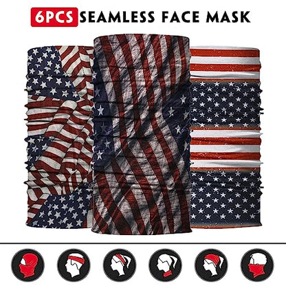 Venswell Neck Gaiter Face Mask Men Women,Seamless Bandana Rave Face Cover Scarf Mask,Balaclava,Headband, Head Wrap,Headwear - color: A-blue+red Flag